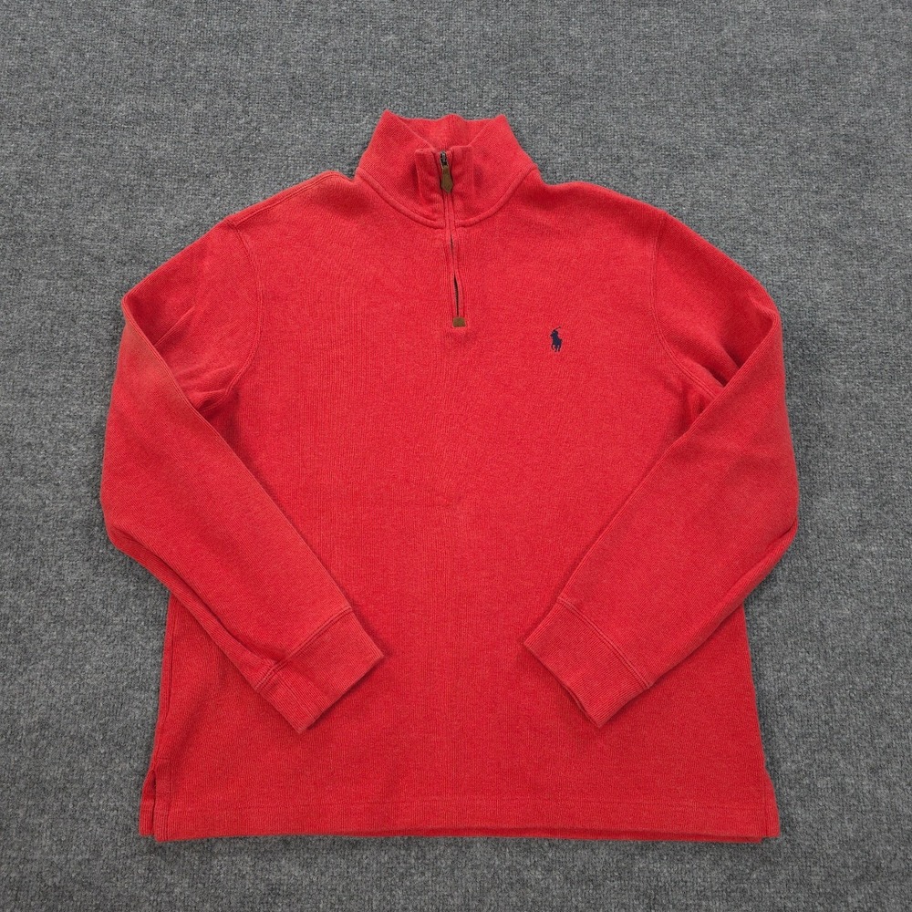 Polo Ralph Lauren Sweater Mens Large Red 1/4 Zip Blue Pony Logo‎ Golf Preppy